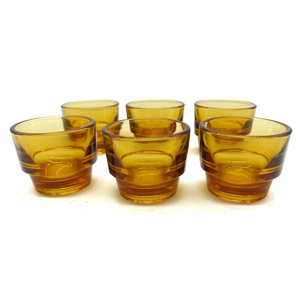 Vintage 6 MCM Vereco Coquetiers Amber Glass French 60s Shot Glasses